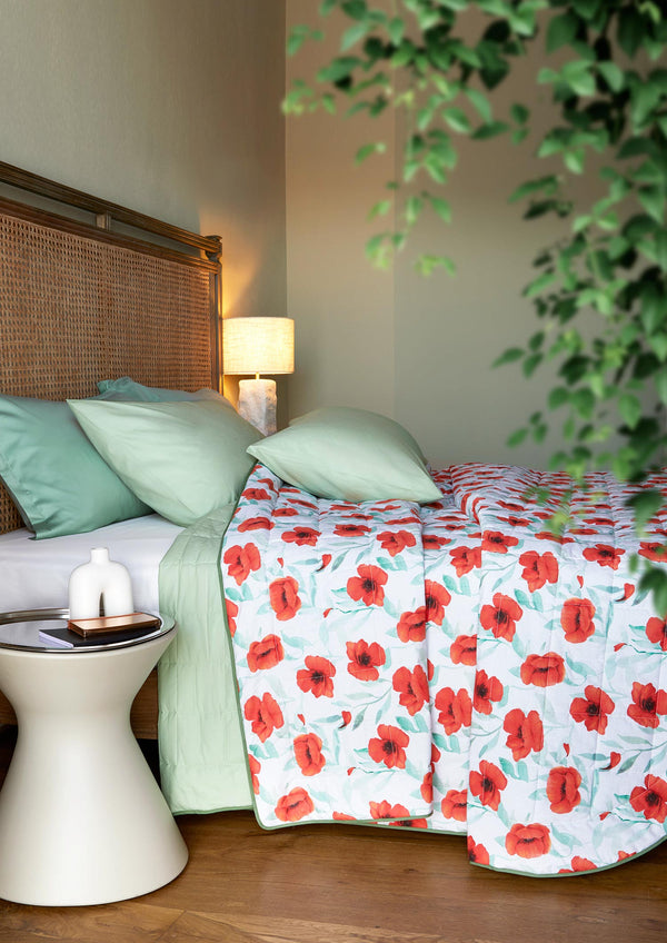 Poppy Pattern Sheet Set In Cotton Percale With Plain Finish